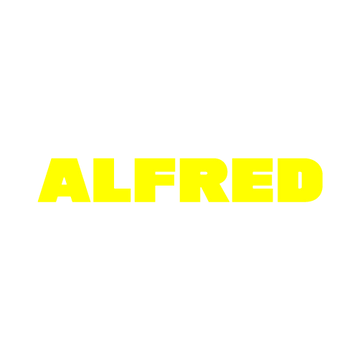 The word 'ALFRED' is displayed in a bold, bright yellow sans-serif font against a solid white background.