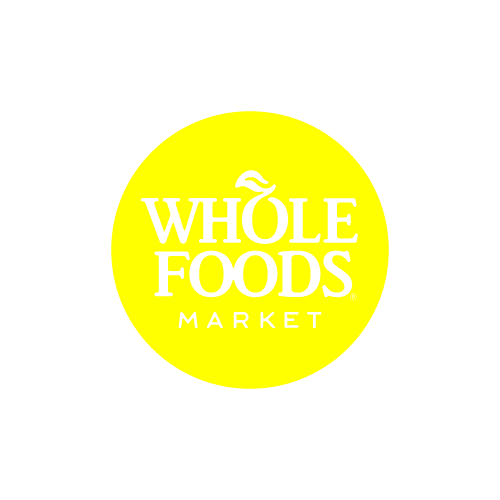 The Whole Foods Market logo, featuring white text and a stylized leaf inside a bright yellow circle on a solid white background.